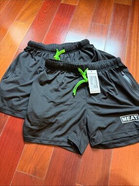 Men's Black Active Shorts with Neon Green Drawstring
